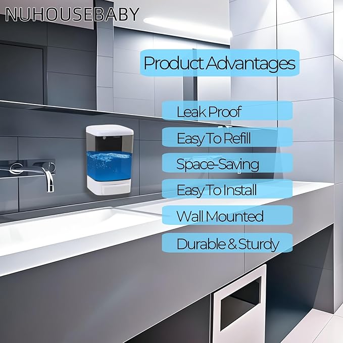 Manual Soap Dispenser Kitchen Bathroom Wall Mounted Hand Dispensers Commercial for Liquid Containers Shampoo Gel Chamber Plastic - (33.8 oz) 1000ml