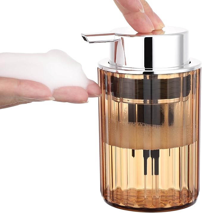 Segbeauty 10oz Plastic Amber Foam Soap Dispenser for Kitchen Sink, 300ml Bathroom Foaming Countertop Soap Dispensers, Foam Pump Bottle Empty, Shaving Face Wash Liquid Pump Foamer Bottles Dispenser