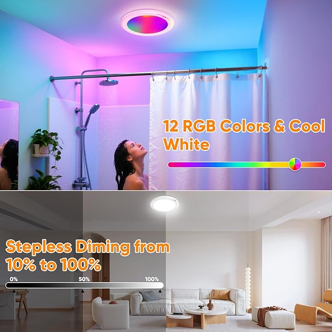 2 Pack Rechargeable Motion Sensor Ceiling Light with 12 RGB Colors and Cool White Lights, Battery Operated Ceiling Light with Remote, Magnetic Motion Sensor Lamp for Closet Pantry Hallway Porch