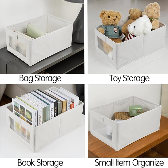 4 Pack Linen Storage Bins, Storage Containers for Organizing Clothing, Jeans