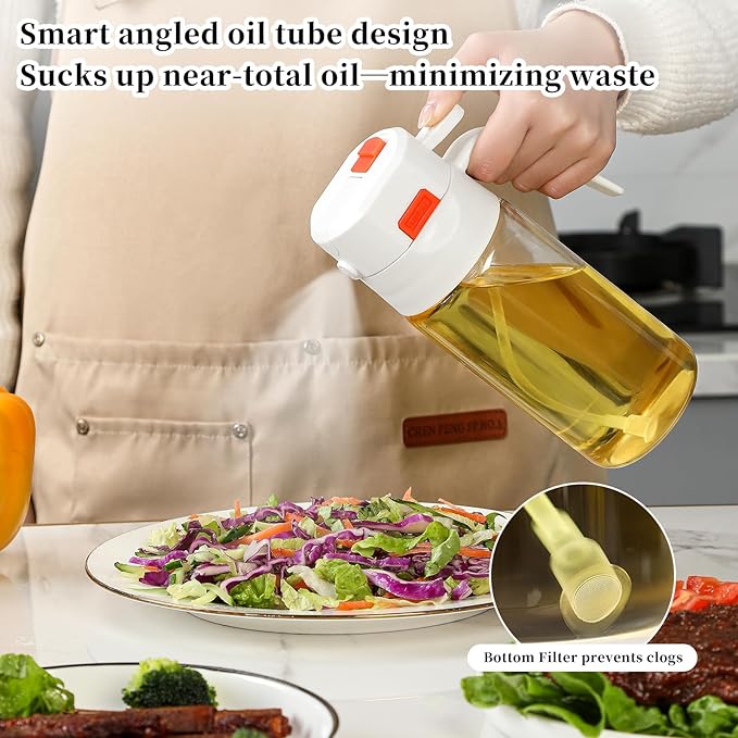 18oz/500ml High-Borosilicate Glass Oil Sprayer for Cooking, Olive Oil Dispenser Bottle,2 in 1 oil Dispenser with Portion Control for Salad, Frying, BBQ (WHITE)