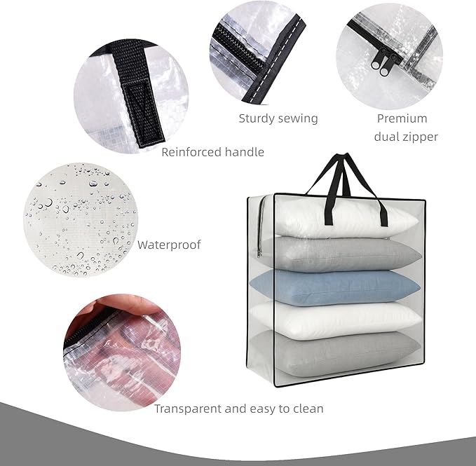 2 Pack Clear Storage Bags with Zipper and Handles