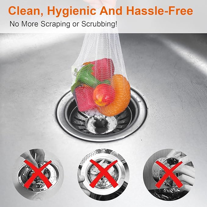 300pcs Disposable Mesh Sink Strainer Bags, Anti-Clogging Drain Nets for Kitchen Sink, Elastic Net Drain Hair Catcher Strainers Bag Fit All Drains Sinks for Kitchens, Bath, Tub