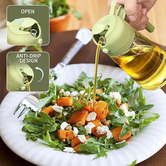 Oil Sprayer for Cooking – 16oz Glass Bottle with Fine Mist Nozzle – Ideal for Olive Oil, Air Fryers, Salads, Grilling, and Baking (Green)