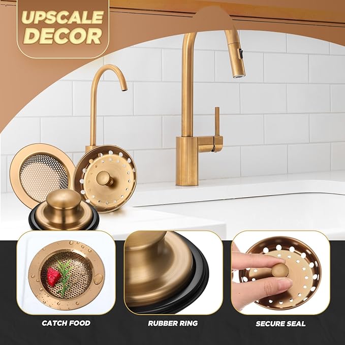 Mudder 3 Pcs Kitchen Sink Strainer - Stainless Steel, Champagne Bronze
