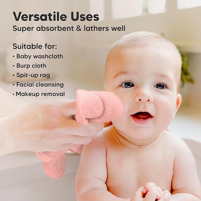 6-Pack Baby Washcloths – Soft Absorbent Viscose from Bamboo Washcloths for Face, Body, Baby Towels for Newborn, Kids, Toddlers, Infant,Gentle on Sensitive Skin,10x10 Reusable Face Towels(Blush Pink)