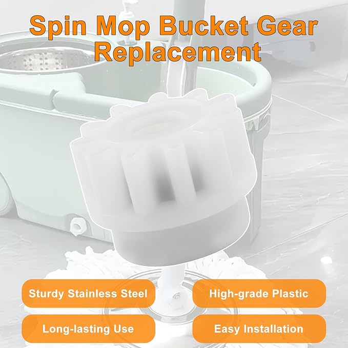 3 Pack Spin Mop Bucket Gear Replacement – Stainless Steel & Plastic White Gears, One Way Clutch Bearing Sprockets for Spin Mop Bucket Repair