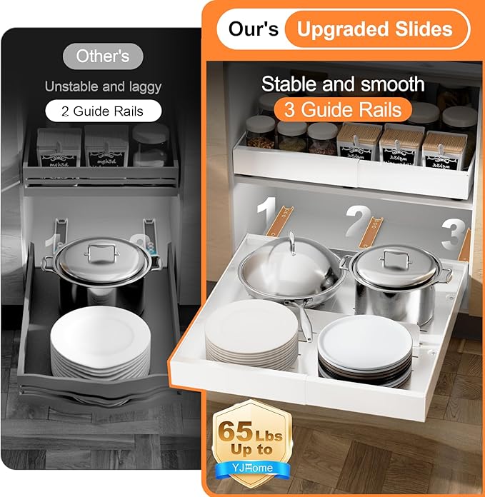 2 Pack Pull out Cabinet Organizer Expandable Width(12"-20") and 21"Depth, No Drill Adjustable Slide Out Drawers for Kitchen