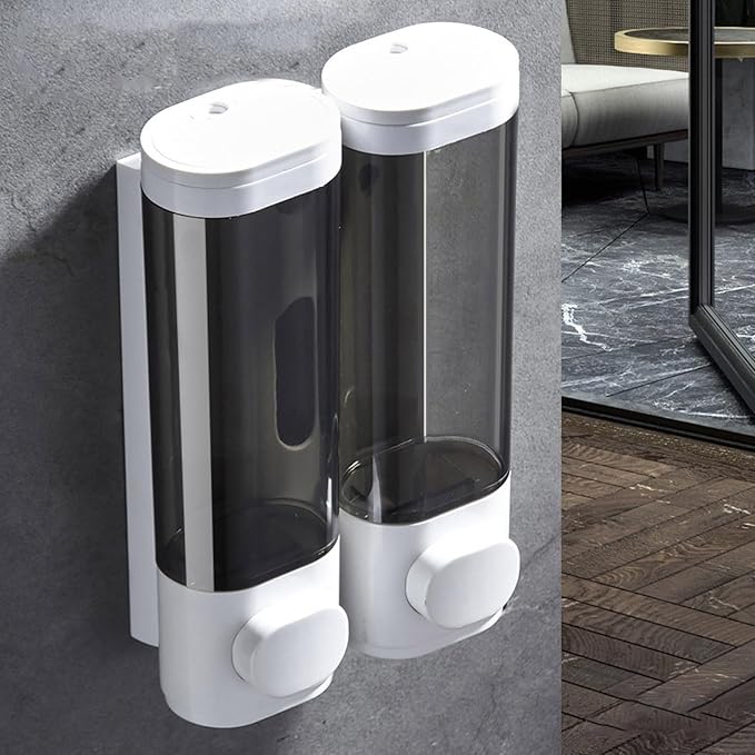 Soap Dispensers 300ML ABS Plastic Drill Free with A dhesive or Wall Mount with Screws Liquid Hand Soap Dispenser for Bathroom or Kitchen (White)