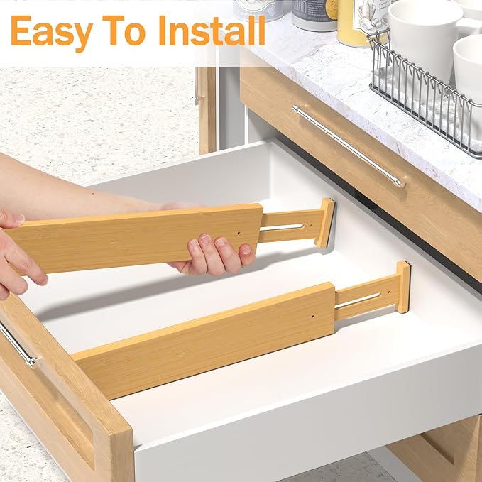 Bamboo Drawer Dividers, Adjustable Expandable Drawer Organization Separators