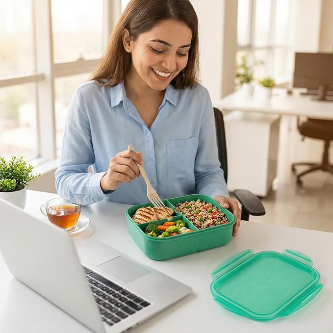 MISS BIG® Bento Box for Adults – Reusable Wheat Material Lunch Box with Compartments, Leak Proof Food Container for Meal Prep, Work & Home