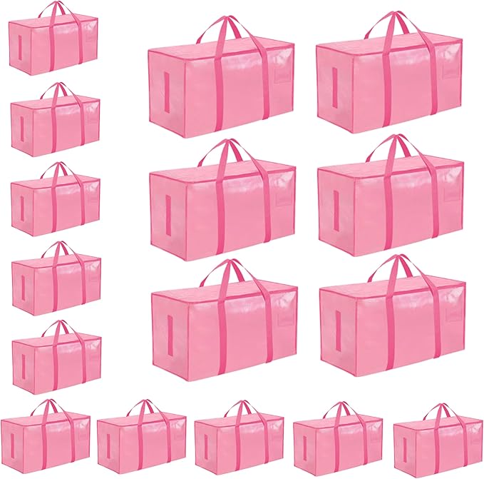 16 Pack-Extra Large Heavy Duty Moving Bags, Pink