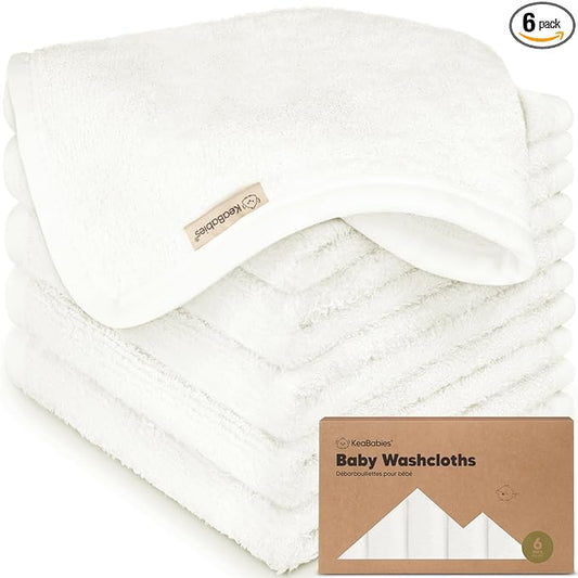 6-Pack Baby Washcloths – Soft Absorbent Viscose from Bamboo Washcloths for Face, Body, Baby Towels for Newborn, Kids, Toddlers, Infant, Gentle on Sensitive Skin, 10x10 Reusable Face Towels (White)