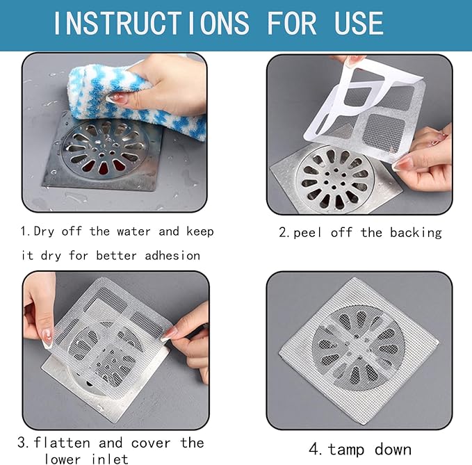 Disposable Hair Catcher Shower Drain Cover Bathroom Strainer Stickers Dog Hair Catcher Cover for Showers bathtubs，mesh Filter Sink Strainer Stickers