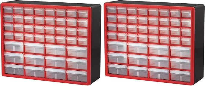 Akro-Mils 44-Drawer Plastic Drawer Storage Cabinet for Garage Organization, Bead Organizer, Building Bricks Storage, Teacher Toolbox, Makeup Organizer, 20-Inch W x 6-Inch D x 16-Inch H, 10144 Red