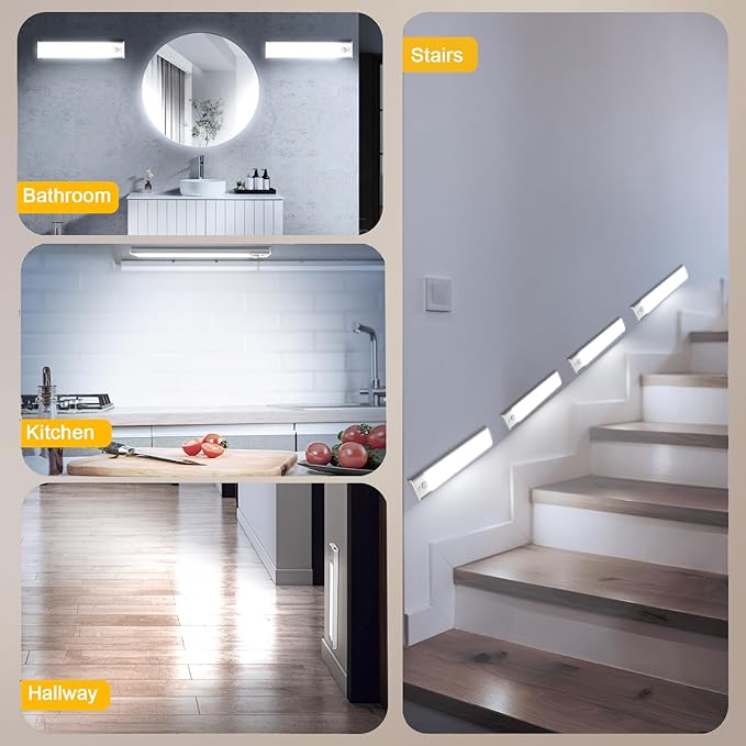 Onforu 13.8" Under Cabinet Lighting, 2700mAh USB-C Rechargeable, Motion Sensor Under Cabinet Lights with 3 Color & Dimmable, Magnetic Under Counter Lights for Kitchen, Closet, 2 Pack