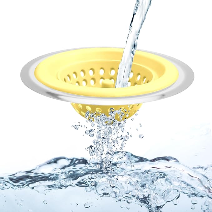 Silicone Strainer for Kitchen Sink, 2 Pack, Stainless Steel Reinforced, Basket Strainer, Drain Cover, Food Catcher, Debris Trap