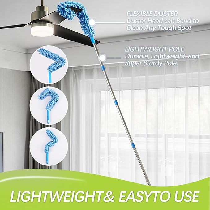 High Reach Duster Kit with14 ft Extension Pole High Ceiling Dusting and Window Cleaning Kit with Spliceable Pole - Cobweb Duster, Fan Blade