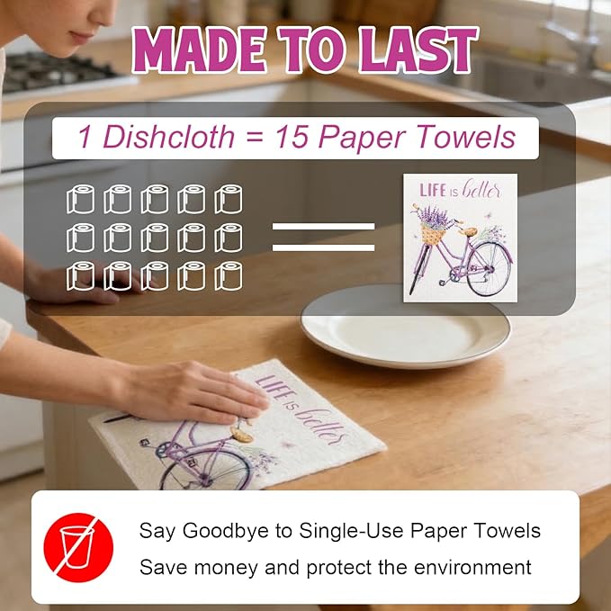 Lsnisni Swedish Dishcloths for Kitchen, 6 Pack Swedish Dish Cloths, Washable Kitchen Cloth, Reusable Paper Towels, 100% Biodegradable, Super Absorbent, Quick Drying