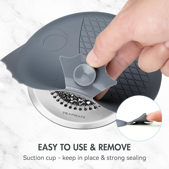 TRAPMATE Bathtub Drain Stopper & Shower Hair Catcher, Shower Drain Cover/Silicone Drain Cover/Sink Drain Plug for Shower, Bath, Kitchen Sink