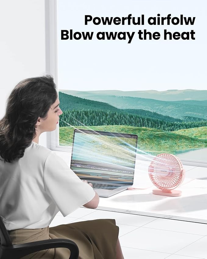 Gaiatop USB Desk Fan, 5.5 Inch Small Quiet Powerful 3 Speeds 90° Rotate, Personal Mini Portable Desktop Table Fans, Cooling for Home Office Car Travel Indoor Outdoor Pink
