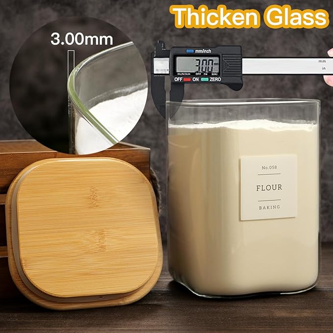 Large glass flour and sugar containers with 132 Kitchen Pantry Labels - 110 oz Glass Food Storage Containers with Airtight Lids
