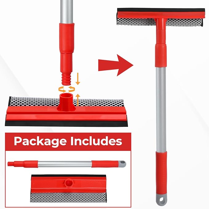 MAVRIZ Windshield Cleaner Tool 2 in 1 Car Window Squeegee with Extendable Handle (18"-28.5") Window Cleaner with Squeegee and Sponge for Shower