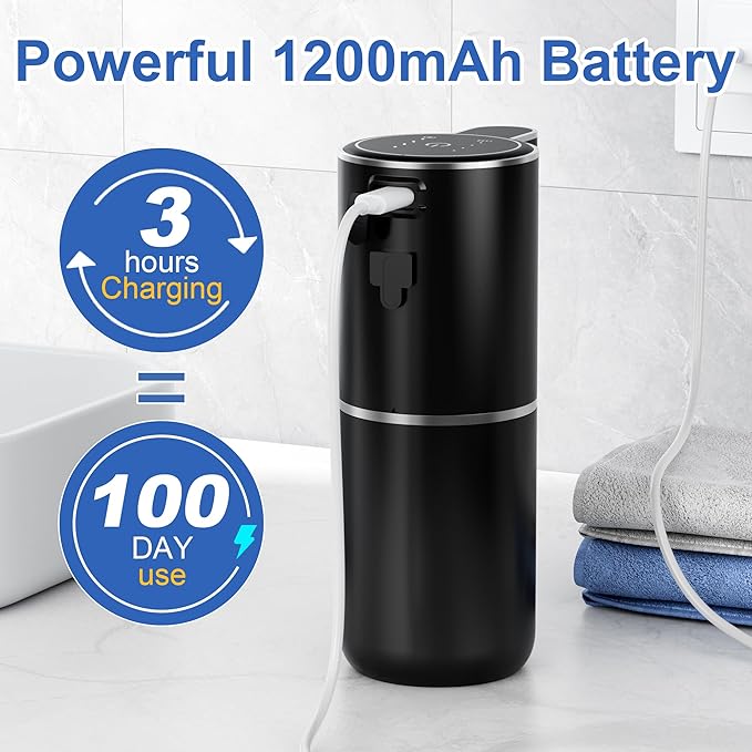 Automatic Soap Dispenser, 4 Soap Volume Levels Adjustable, 0.25S Soap Deliver, 380ML Capacity/ 1200mAh Touchless Sensor Pump, Wall Mount/Placed Flat for Kitchen, Bathroom