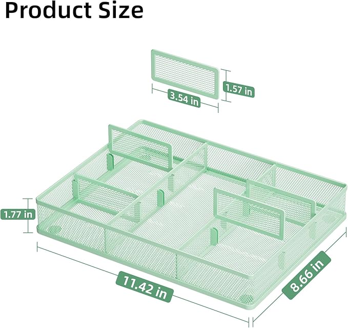 Marbrasse Desk Drawer Organizer, Metal Mesh Drawer Organizer Tray with 5 Adjustable Compartments,Desk Organizers and Accessories for Home,Office