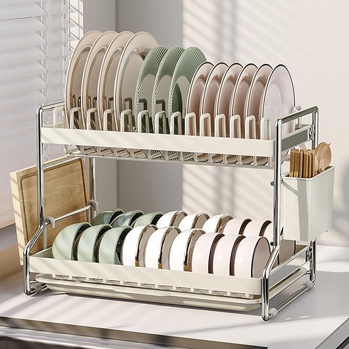 2 Tier Dish Drying Rack Dishes Organizer Rack Double Decker for Kitchen Counter