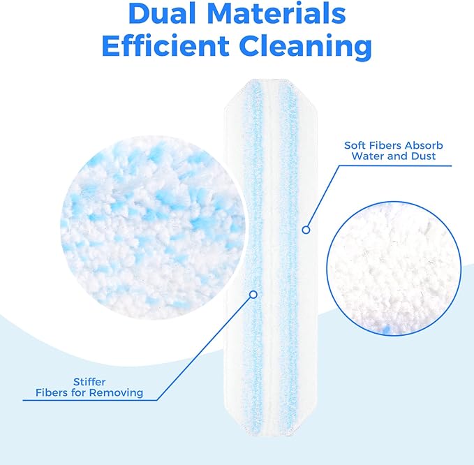 wlich Mop Refills Compatible with O-Cedar H2prO Flat Mop System, 4 Pack Microfiber Mop Replacement Pads | Machine Washable & Reusable | 16 Inch | Designed for Hardwood Tile Laminate Floors