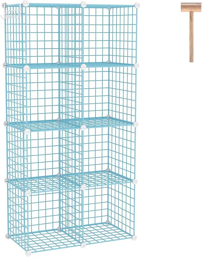 C&AHOME Wire Cube Storage, 8 - Cube Organizer Metal C Grids, Modular Shelves Units, Closet Organizer, Ideal for Home, Office, Living Room, 24.8" L x 12.4" W x 48.4" H, Blue UWCS3008B