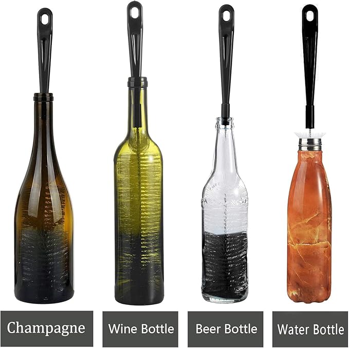 ALINK 3-Pack Long Black Bottle Cleaning Brush for Narrow Neck Beer/Wine/Flask/Thermos/Sport Well, Brewing Bottle Cleaner, 16 Inches
