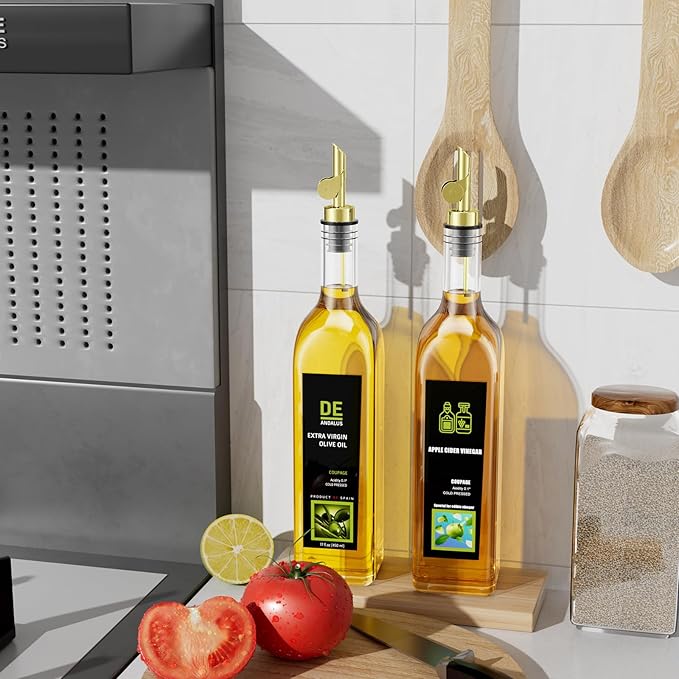 Olive Oil Dispenser Spout, Weighted Liquor Pour Spout, Syrup Dispenser Spout, Stainless Steel Automatic Pour Spouts for Liquor Bottles, Oil Bottles, Vinegar, Syrup and Alcohol 4 Pack Golden