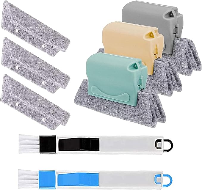 Magic Window Track Cleaner Tool Set - 3 Groove Gap Cleaning Brush + 2 Window Slot Clean Brush with Dustpan + 3 Replacement Cloth