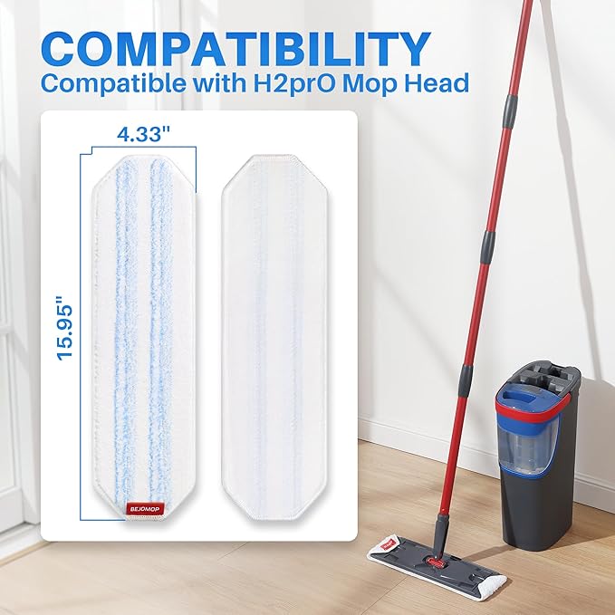 9 PCS Microfiber Mop Pads, Washable & Reusable Mop Pads Replacements for Wood Floor Compatible with Ocedar H2prO, Blue and White - 15.95" x 4.33"