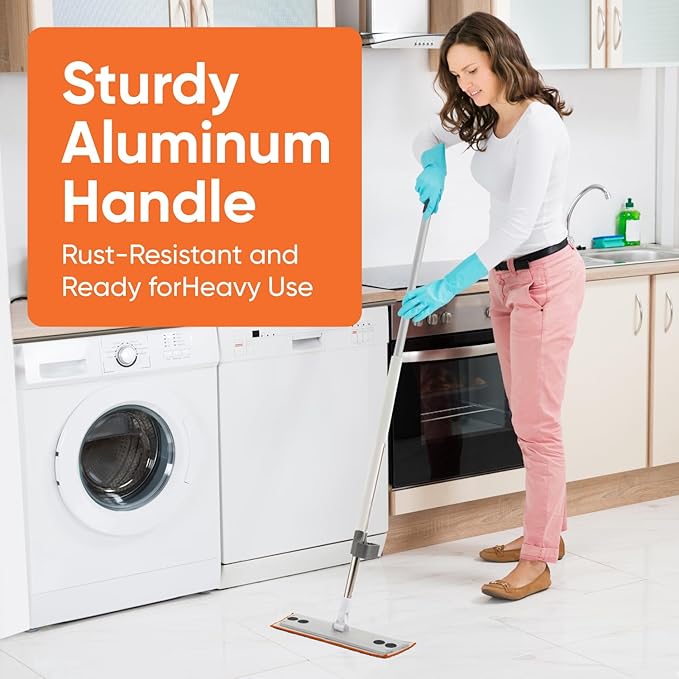 Superio Self-Wringing Microfiber Cleaning Mop with Hands-Free Wringing Blade and Reusable & Washable 8" x 4.5" Microfiber Mopping Pad for Home, Kitchen, Bathroom, Streak-Free Cleaning