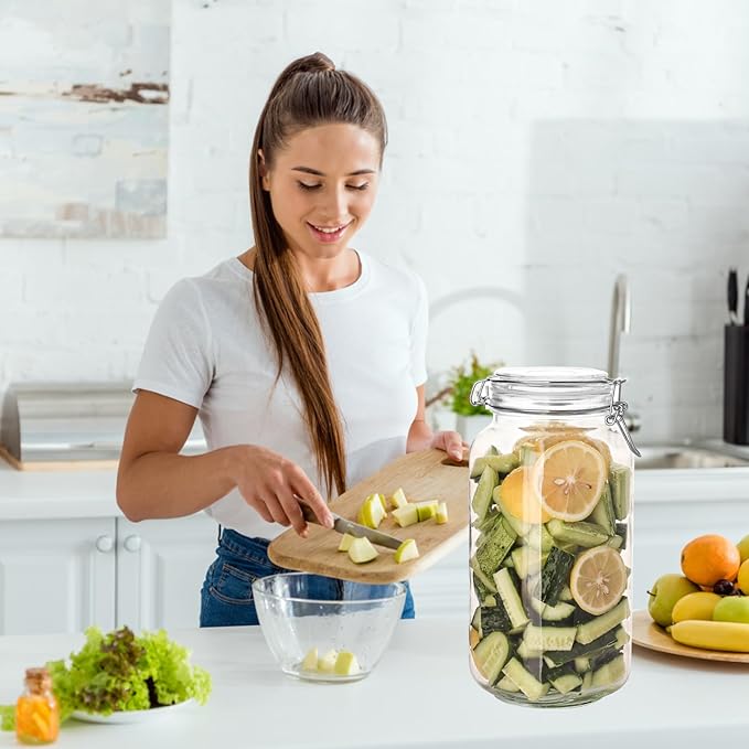 3 Pack 78oz Mason Glass Jars with Clamp Lids, Large Clear Airtight Food Storage Containers, Glass Canisters for Coffee, Sugar, Flour, Pasta, Spices, BPA-Free