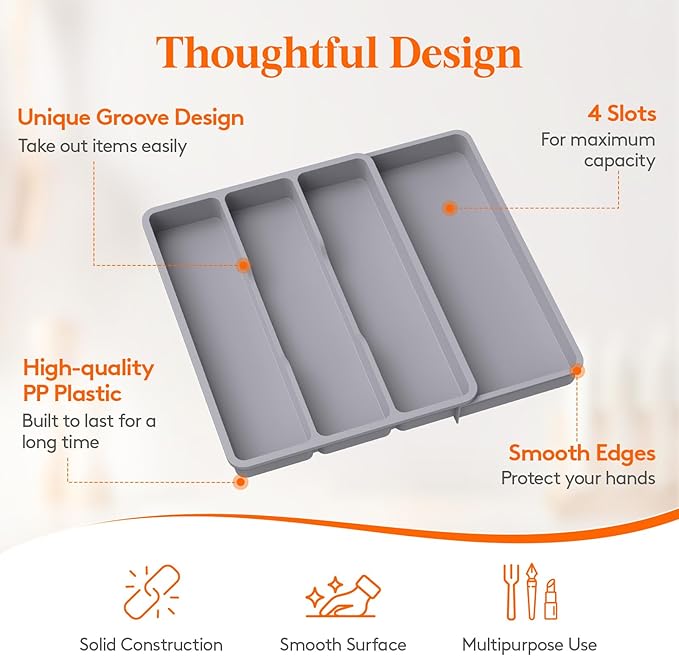 Lifewit Utensil Organizer for Kitchen Drawer, Expandable Cooking Silverware Tray, Adjustable Cutlery Flatware Holder