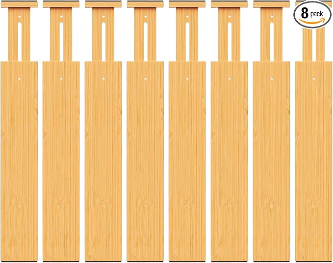 Bamboo Drawer Dividers, Adjustable Expandable Drawer Organization Separators