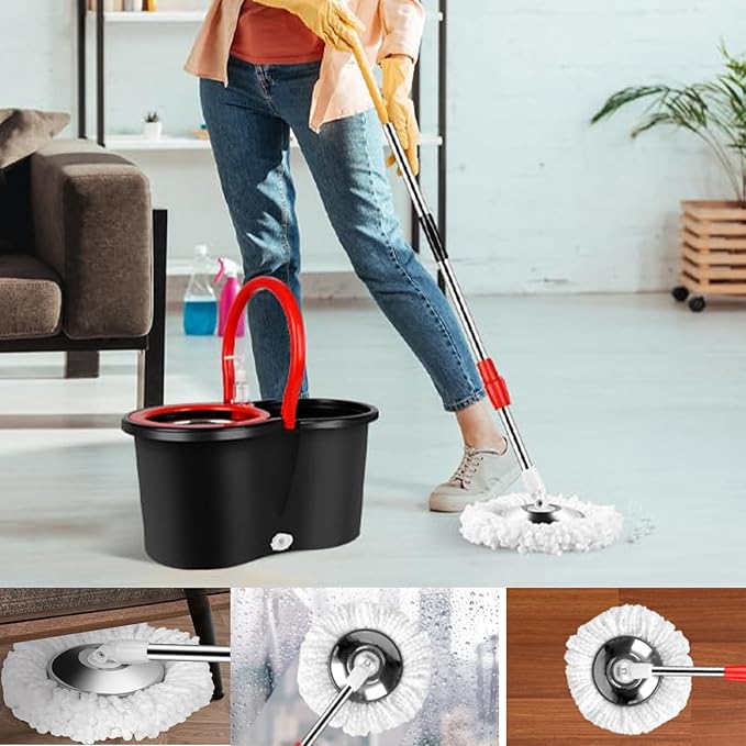 Spin Mop and Bucket with Wringer Set, 360° Spinning Mop Bucket System with 3 Microfiber Mop Replacement Heads Refills, 61" Stainless Steel Extended Handle for Floor Cleaning Home Office(20QT)