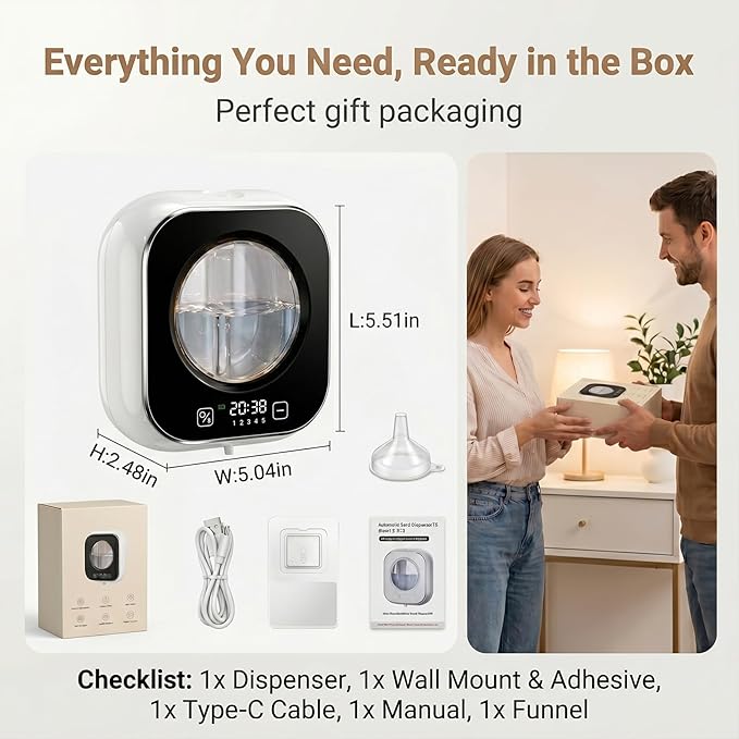 Automatic Foam Soap Dispenser Bathroom,Wall Mounted Touchless Foaming Soap Dispenser Rechargeable with Smart LCD Display & 5-Level Adjustable Foam,Electric Dispenser for Kitchen Office (White)