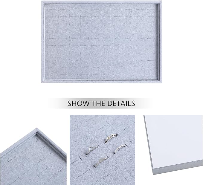 Wudygirl 100 Slots Ring Organizer Tray Velvet Ring Holder Jewelry Display Drawer Insert Jewelry Storage Tray (Gray)