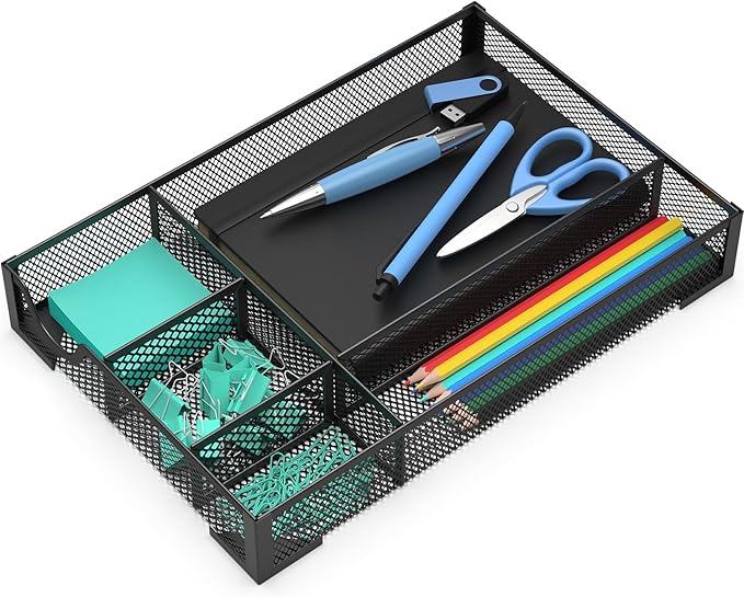 Desk Drawer Organizer, Office Desk Organizer Tray with 5 Dividers, Pen Pencil Drawer Organizer for Office Supplies, Desktop, Bathroom, Kitchen, Makeup, Vanity