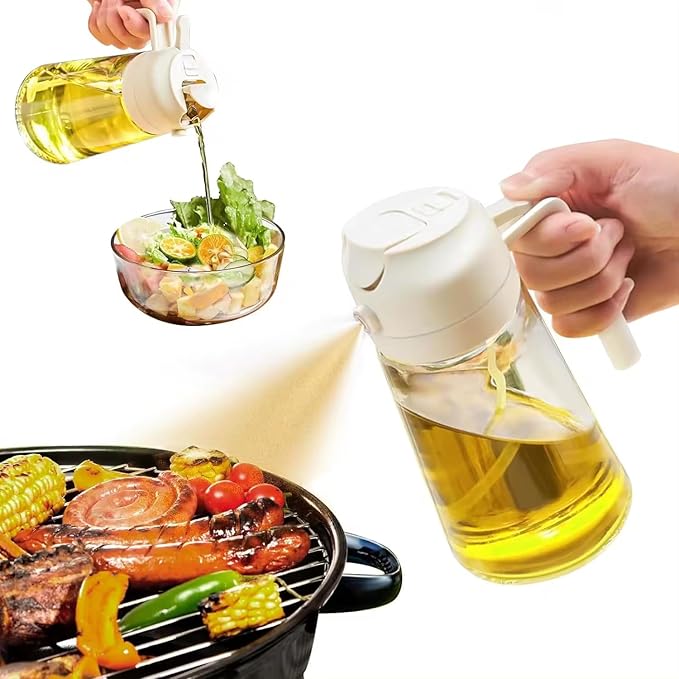 16 oz Glass Oil Sprayer for Cooking, Refillable Oil Bottle for Kitchen with Silicone Brush and Cleaning Brush, Leak Proof Fine Mist Dispenser, Black