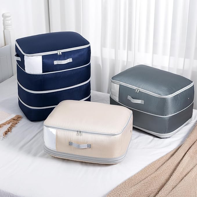 Comforter Storage Bag - Large Capacity Blanket Storage Bags 4-Layer Ultra Space Saving Self Compression Organizer