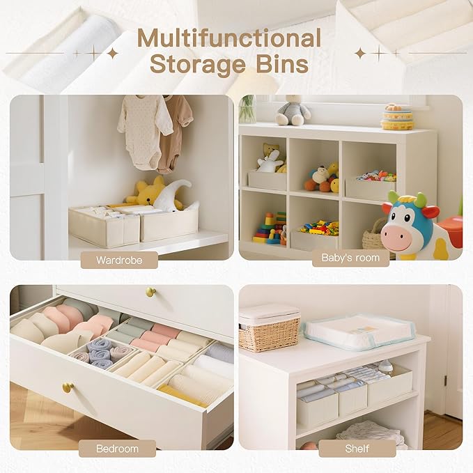 Drawer Organizer Clothes, 14 Pack Dresser Organizer for Baby Clothes, Beige