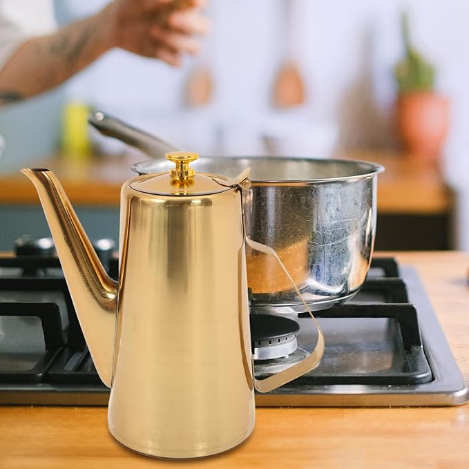 Yardwe Stainless Steel Oil Dispenser Bottle 7.87X4.52X3.34In Cold Water Kettle with Drip-Free Spout for Household Oil Storage and Kitchen Cooking