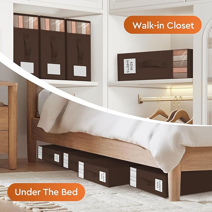 2 Pack Bed Sheet Closet Organizers and Storage, Brown
