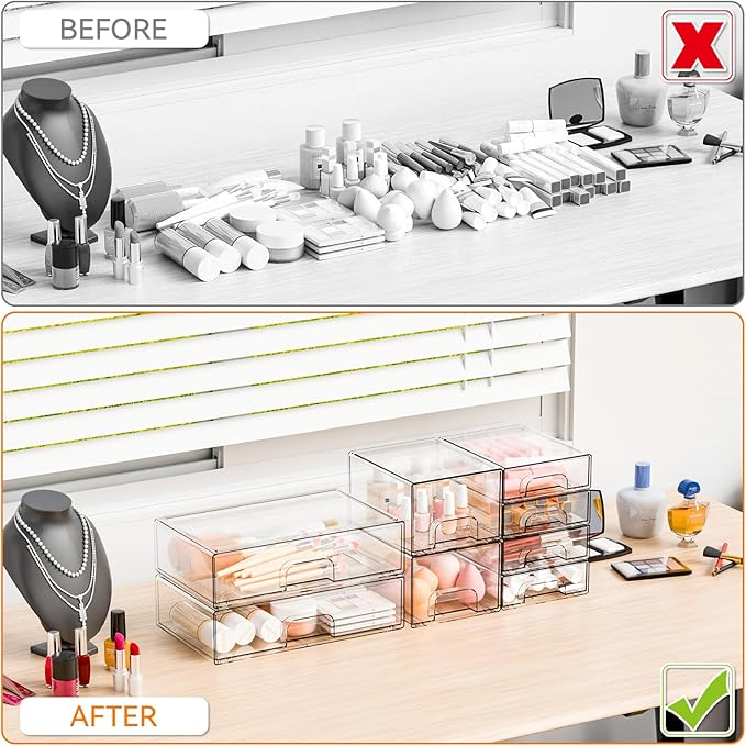 8 Pack Clear Stackable Storage Drawers, Acrylic Drawer Organizer for Medicine